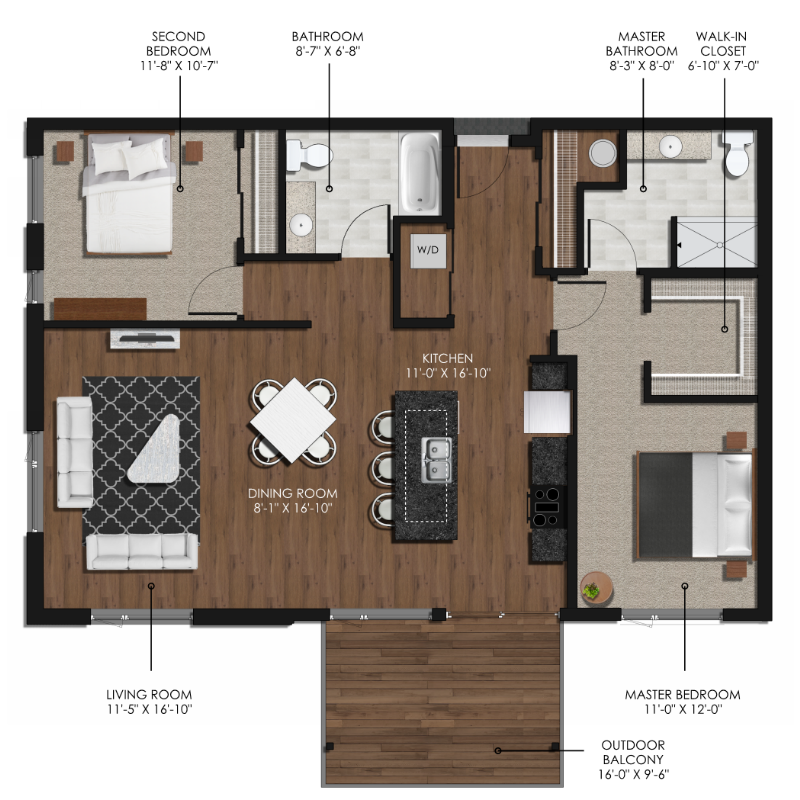 2 bedroom 2 bathroom style e | forge and flare apartments